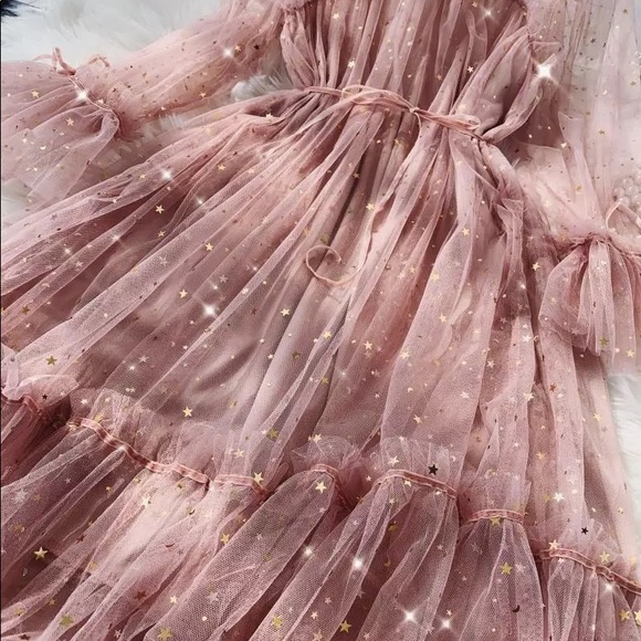 👗HP🎉Fairy sequin pink dress womens sparkle duo style mesh ruffle - Picture 8 of 8